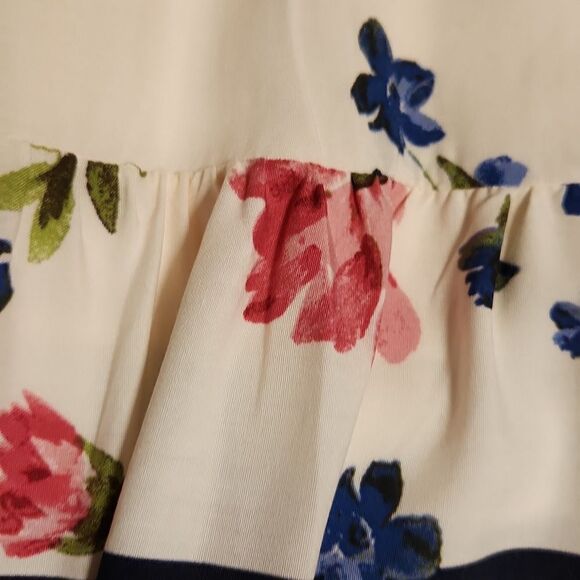 NWOT, Calista navy/ivory floral border surplus tiered midi dress - Picture 7 of 11